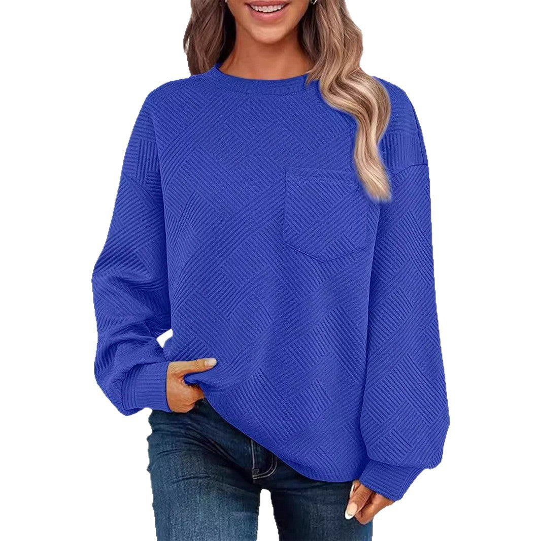 Damen Oversize Strukturstrick-Pullover mit Brusttasche Drune