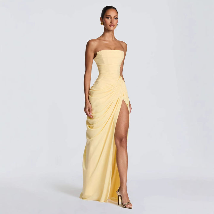 Damen Elegantes Abendkleid mit Off-Shoulder-Design und Fließendem Cape Drune
