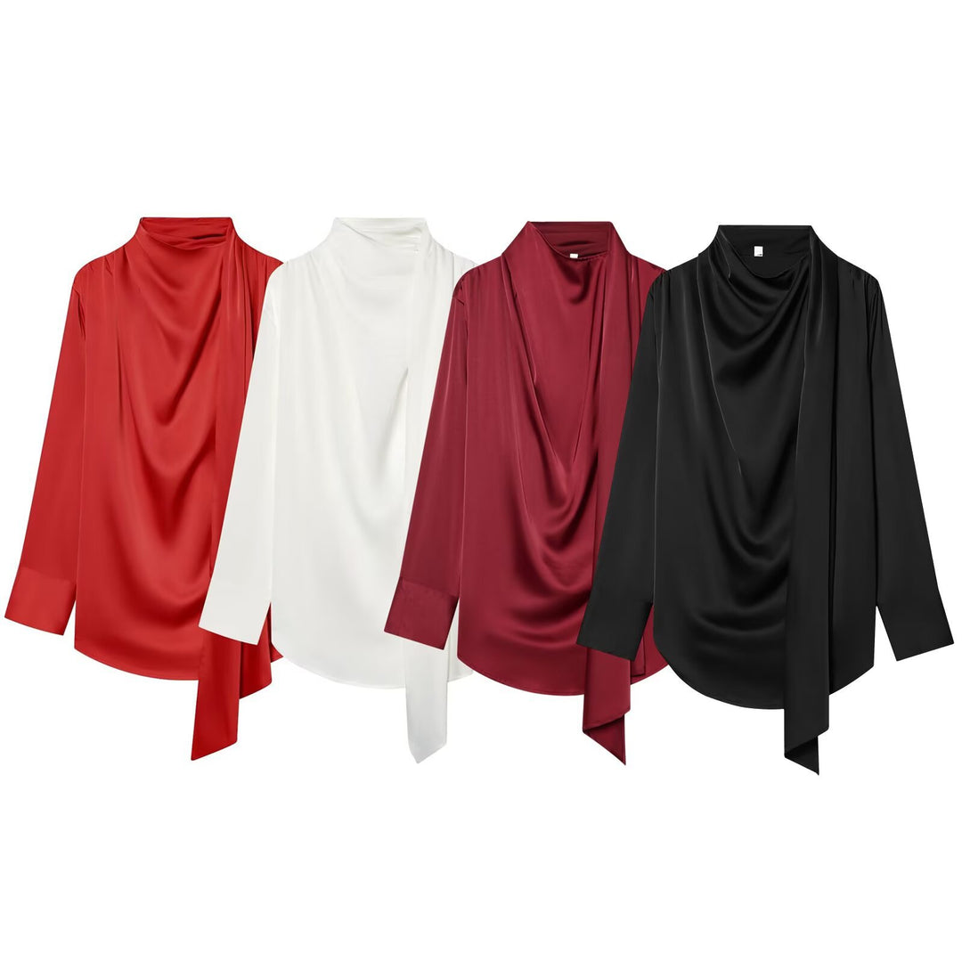 Damen Drapierte Oversize-Bluse mit Schluppe und Stehkragen Drune