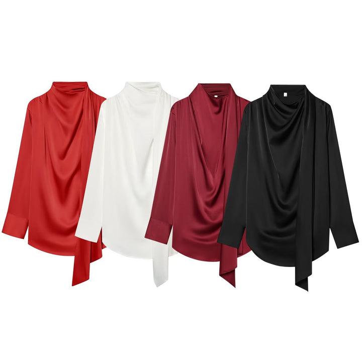 Damen Drapierte Oversize-Bluse mit Schluppe und Stehkragen Drune