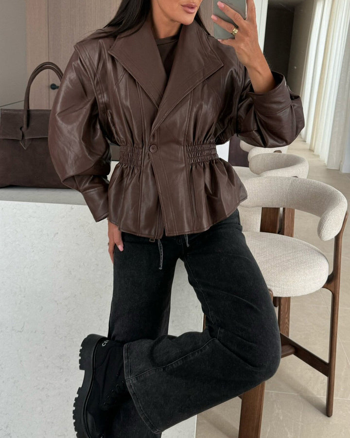 Drune | Revers Taille Cropped Pu-Jacke