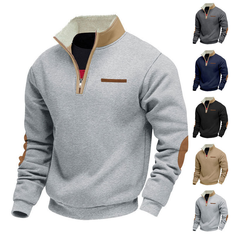 Herren nan Halbzip-Troyer mit Teddyfleece-Kragen und Leder-Ellbogenpatches Drune