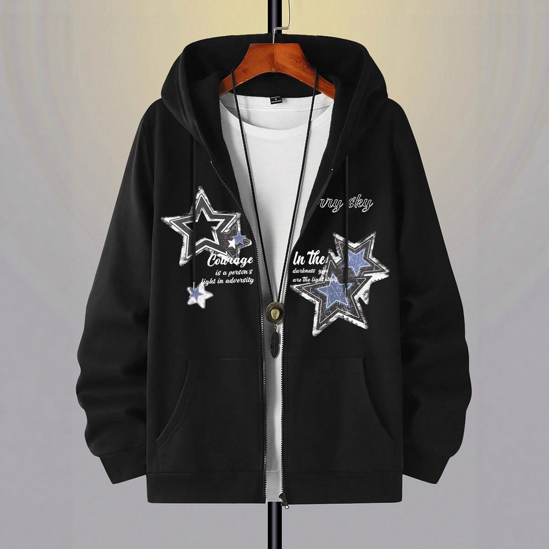 Herren Kapuzenjacke mit praktischem Reißverschluss und stylischem Sternenmotiv Drune
