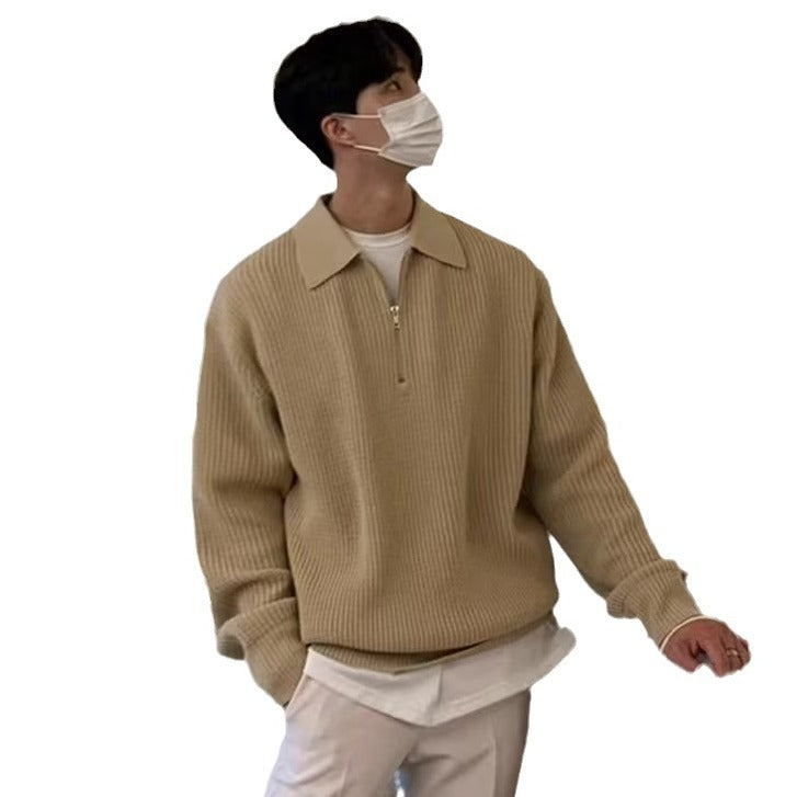 Herren Grobstrickpullover mit Stehkragen und Reißverschluss Drune