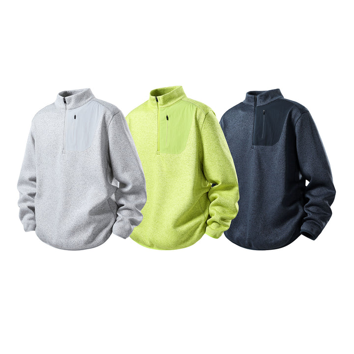 Herren Fleece-Halbzip-Pullover mit Stehkragen, Brustreißverschlusstasche und Relaxed-Fit Drune