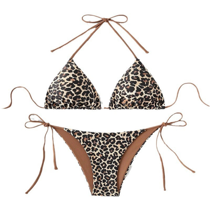 Damen Triangel-Bikini mit verspieltem Leopardenmuster und raffinierten Bindebändern Drune