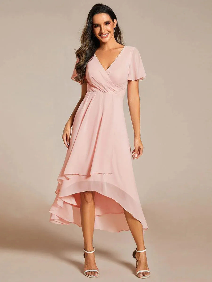 Damen Elegantes Wickelkleid mit asymmetrischem Saum Drune