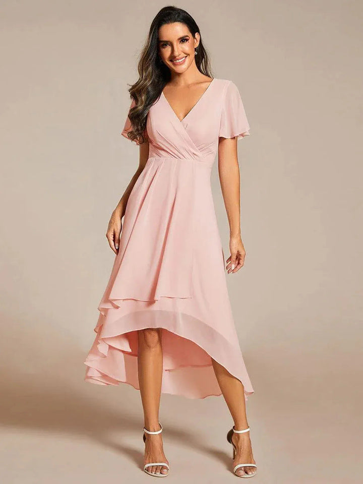 Damen Elegantes Wickelkleid mit asymmetrischem Saum Drune