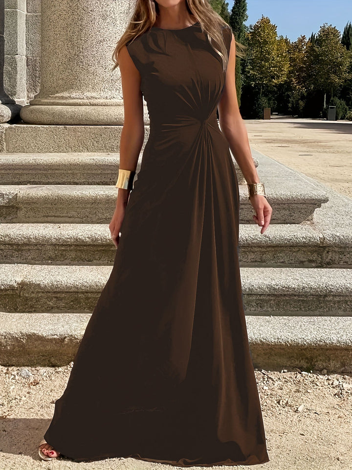 Damen Elegantes Maxikleid mit Raffungen und Rundhalsausschnitt Drune