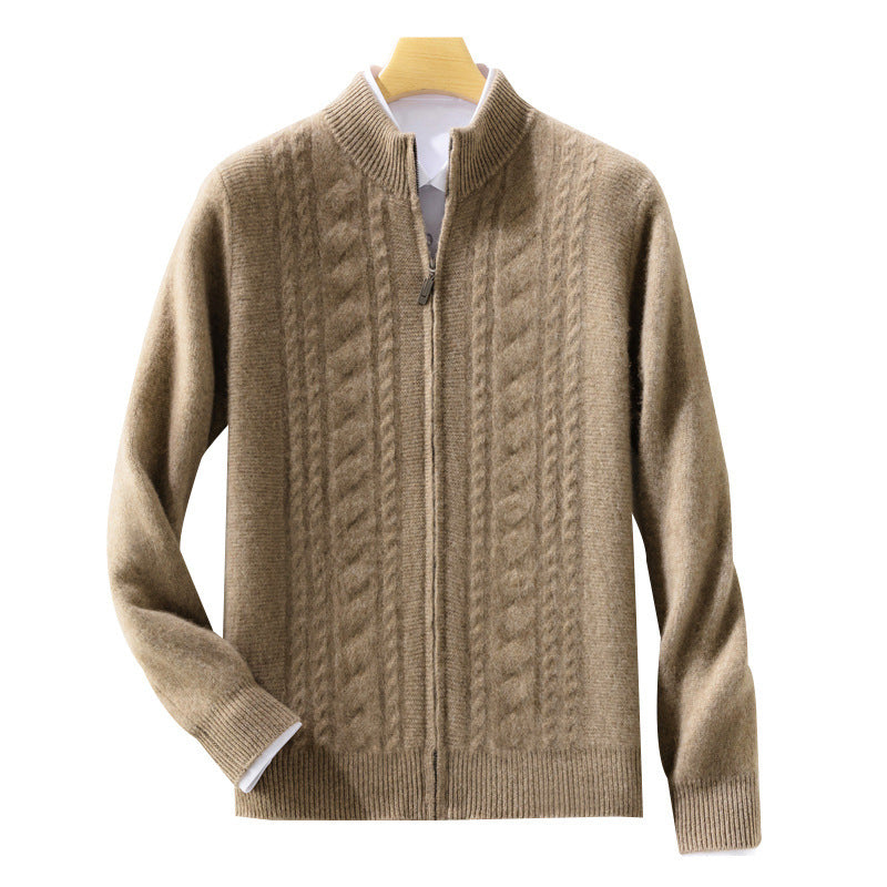 Herren Zipper‑Strickjacke mit Zopfmuster und Stehkragen Drune
