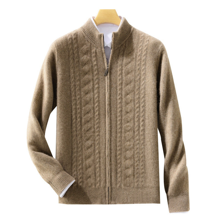 Herren Zipper‑Strickjacke mit Zopfmuster und Stehkragen Drune
