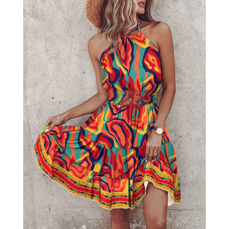 Damen Freizeitkleid mit floralen Druckdetails und Taillengürtel Drune