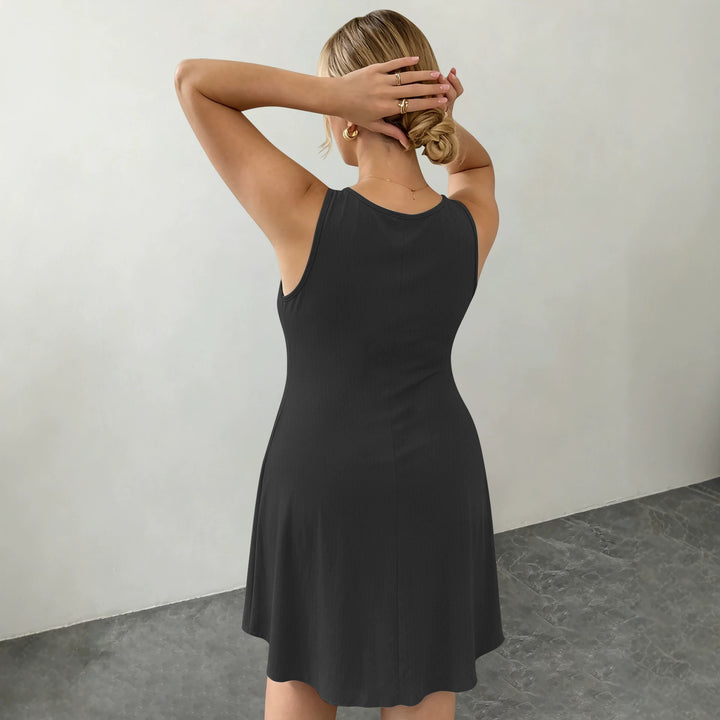 Damen Ärmelloses A-Linien-Midikleid mit seitlichen Eingrifftaschen und V-Ausschnitt Drune