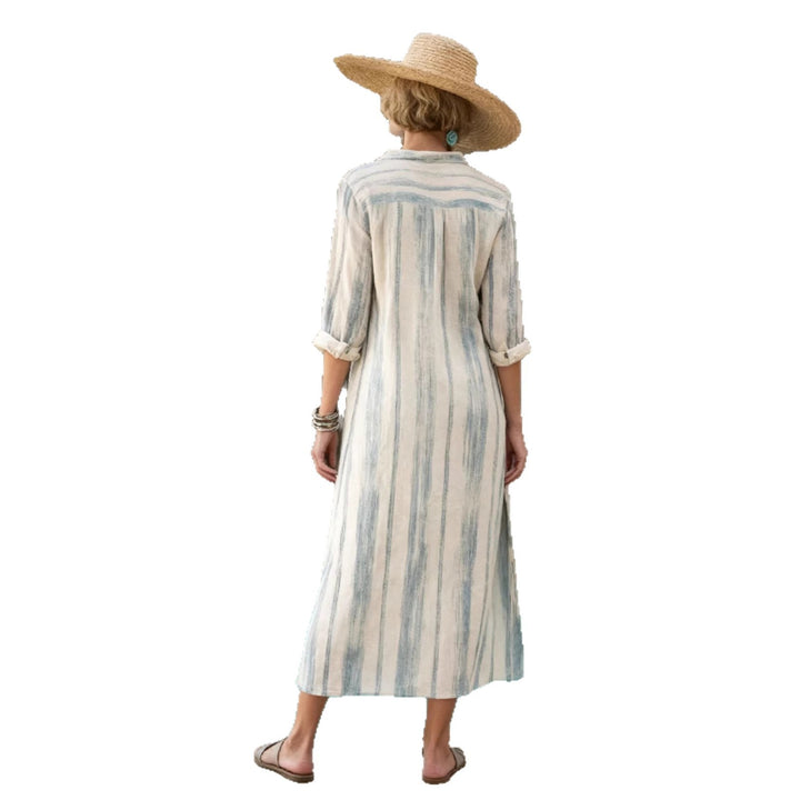 Damen Gestreiftes Hemdblusenkleid in Leinenoptik mit durchgehender Knopfleiste Drune