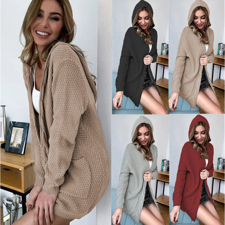 Damen Grobstrick-Cardigan mit Kapuze und großen Taschen Drune
