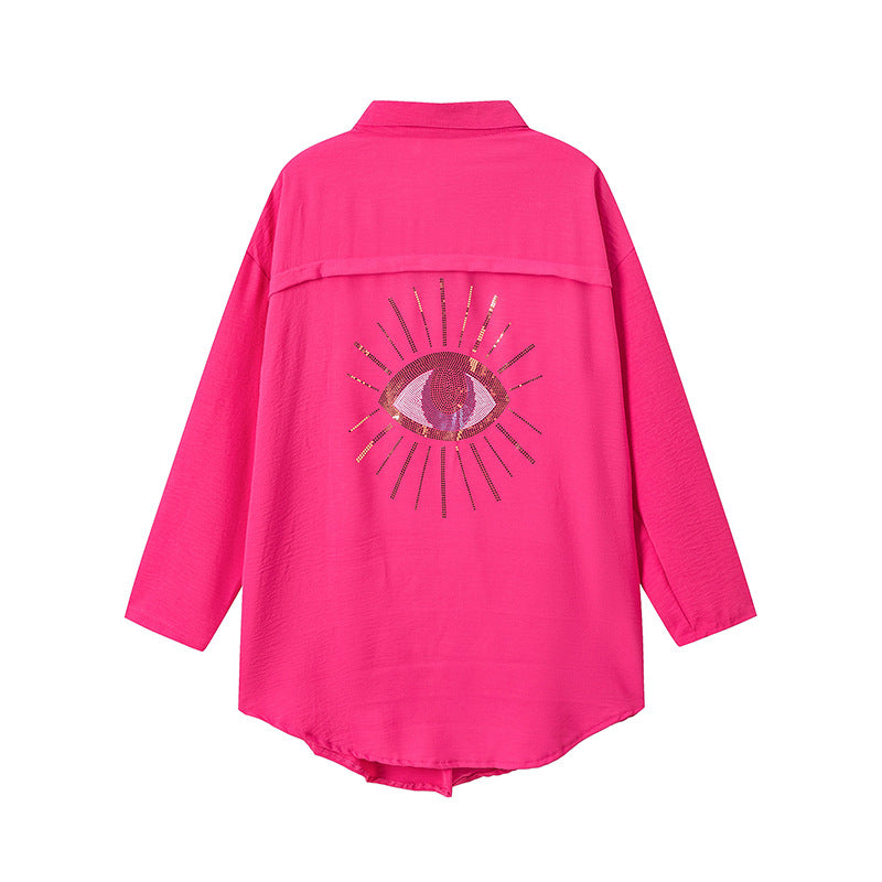 Damen Langarm-Hemdjacke mit auffälligem Augenprint Drune