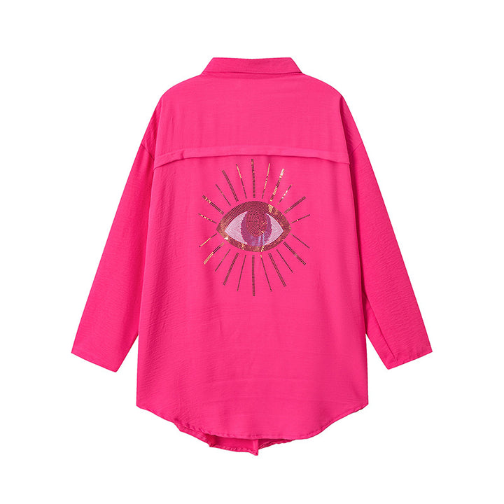 Damen Langarm-Hemdjacke mit auffälligem Augenprint Drune
