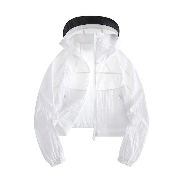 Damen Leichte Windbreaker-Jacke mit verstellbarer Kapuze
