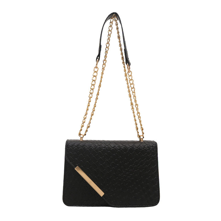 Damen elegante Umhängetasche mit geflochtenem Design und goldener Kette Drune