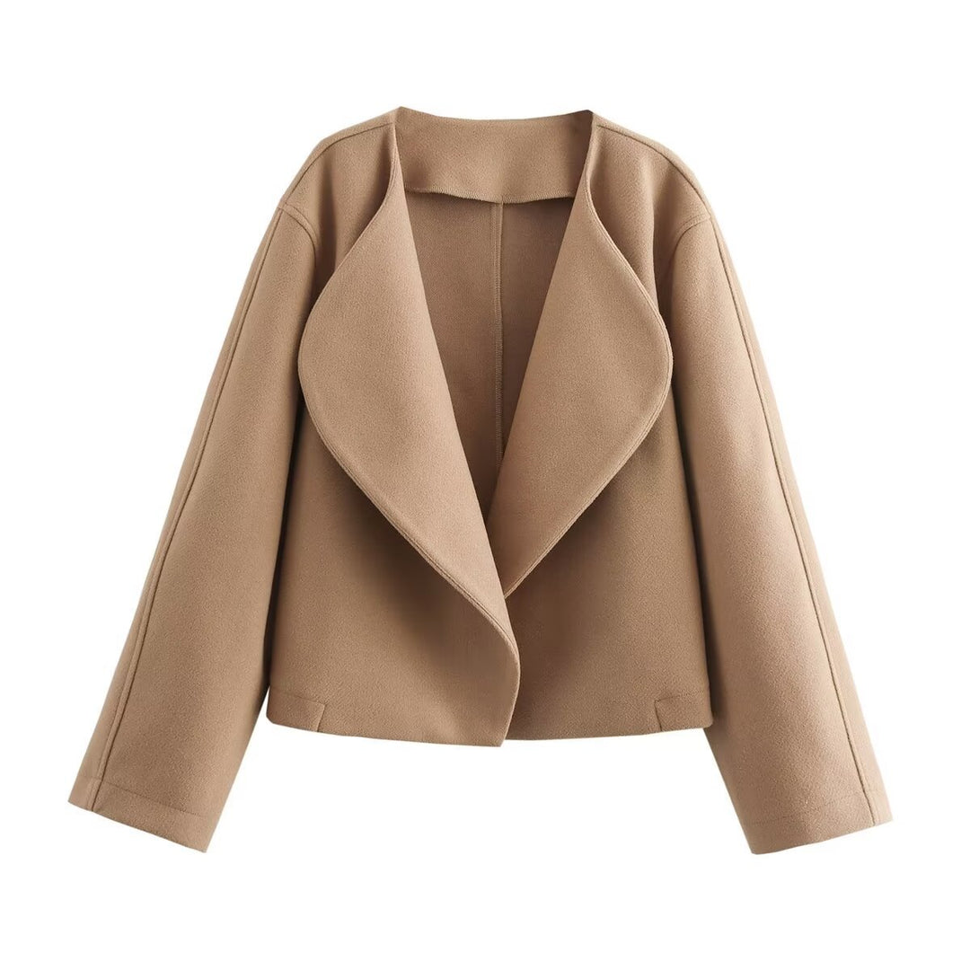 Damen nan kurzer Wasserfall-Blazer mit übergroßem Schalkragen und schmeichelnder Cropped-Silhouette Drune