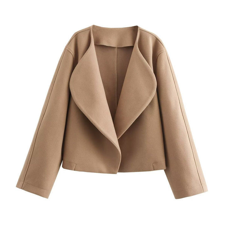 Damen nan kurzer Wasserfall-Blazer mit übergroßem Schalkragen und schmeichelnder Cropped-Silhouette Drune