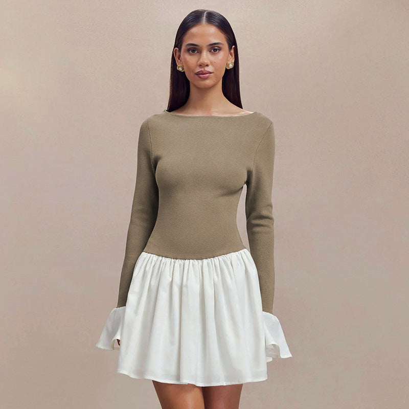 Damen Modisches Kleid mit kontrastierendem Rock Drune