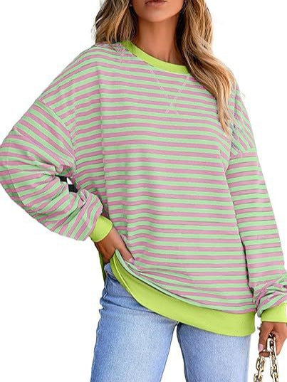 Damen gestreifter Sweatshirt mit modernem Schnitt und Kontrastdetails Drune