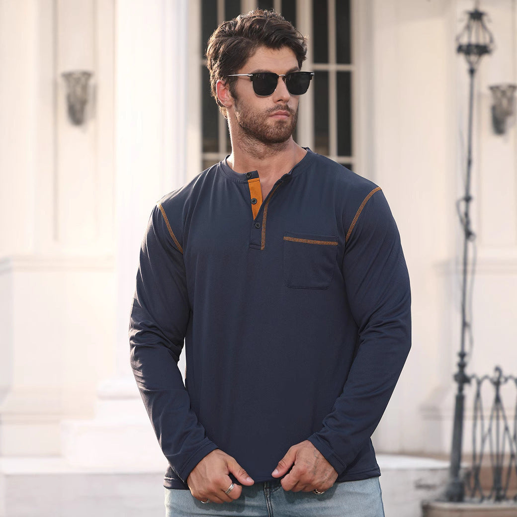 Herren Langarmshirt mit Knopfleiste und Brusttasche Drune