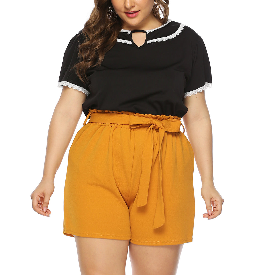 Damen modisches Oberteil mit Rüschenärmel und eleganten Shorts Drune