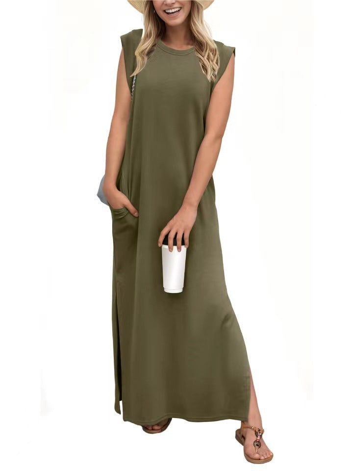 Damen komfortables Maxi-Kleid aus weichem Material mit schmalem Schnitt Drune