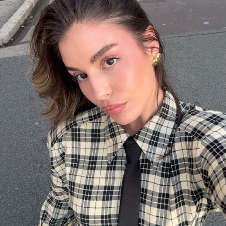 Damen Karo-Hemdjacke mit betonten Schultern und oversized Schnitt Drune