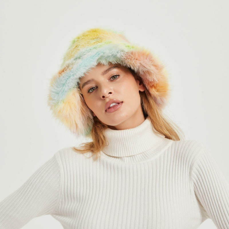 Damen Flauschiger Bucket‑Hut aus hochwertigem Kunstpelz mit Teddy‑Textur Drune