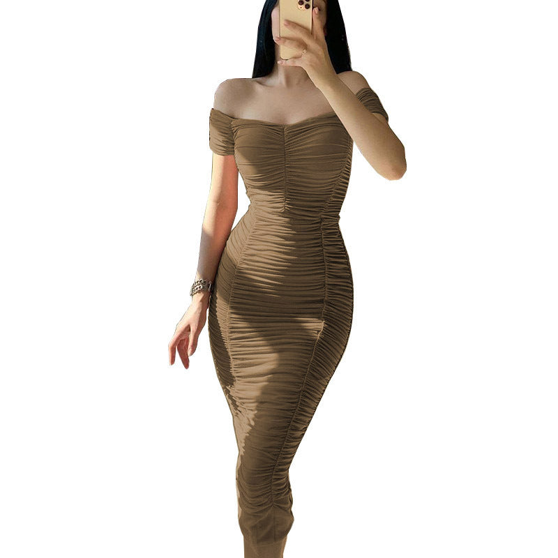 Damen Figurbetontes Wickelkleid mit Off-Shoulder Design und Raffung Drune