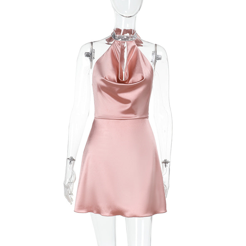 Damen elegantes Halterkleid mit luxuriösem Satin und verspieltem Detail Drune