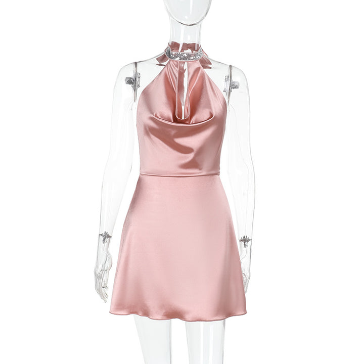 Damen elegantes Halterkleid mit luxuriösem Satin und verspieltem Detail Drune