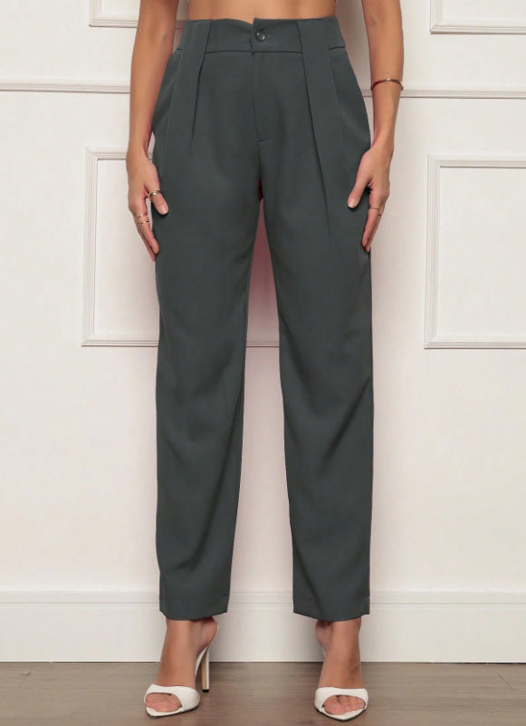 Damen elegante Hochbundhose mit Faltendetails Drune