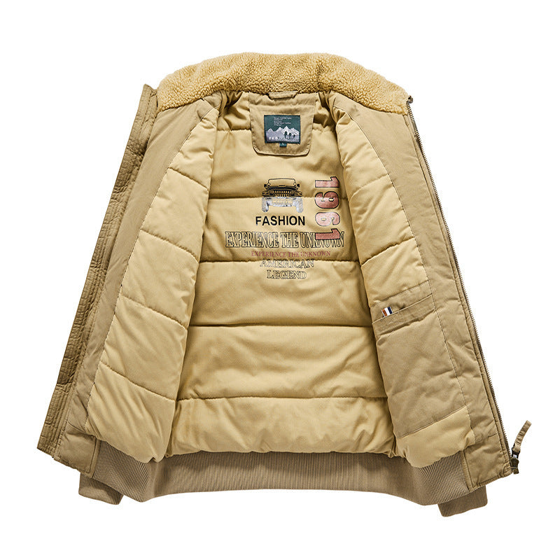 Herren Vintage-Canvas Pilotenjacke mit Teddykragen und wattierter Steppinnenlage Drune