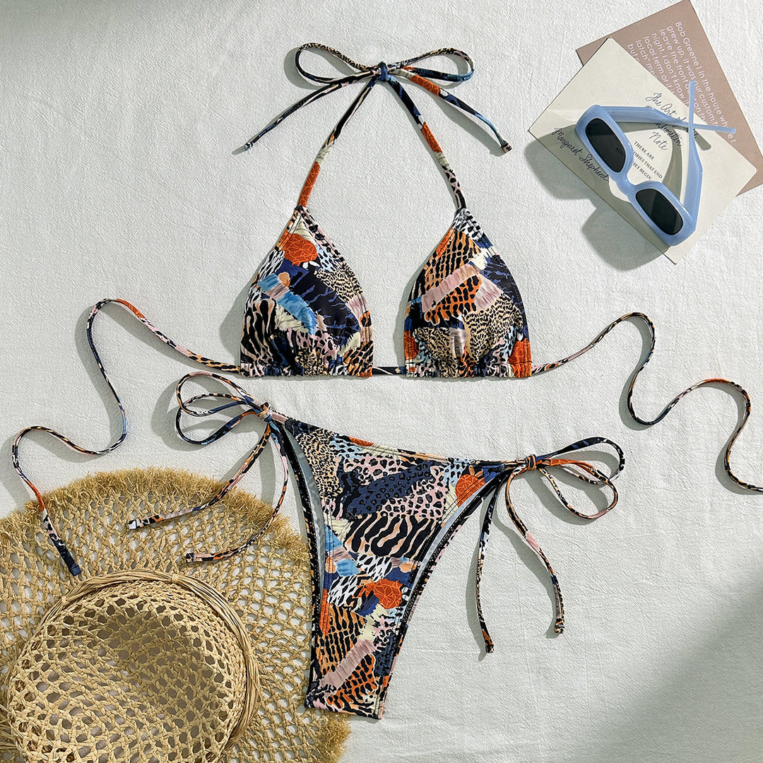 Damen Triangel-Bikini mit modischem Tiermuster Drune