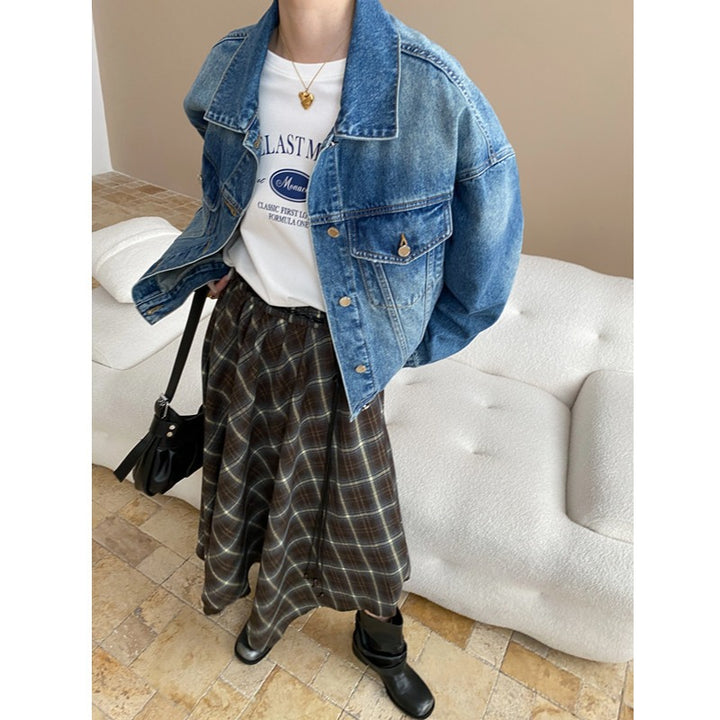 Damen lässige Jeansjacke im Oversized-Schnitt mit praktischen Taschen Drune