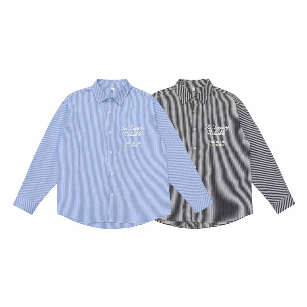Unisex Oversize Streifenhemd mit Stickdetail und Kentkragen Drune