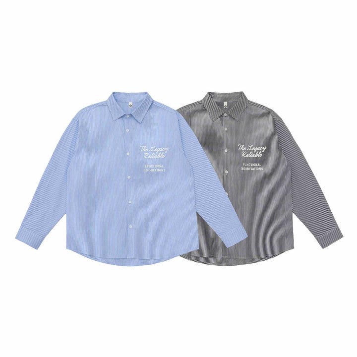 Unisex Oversize Streifenhemd mit Stickdetail und Kentkragen Drune
