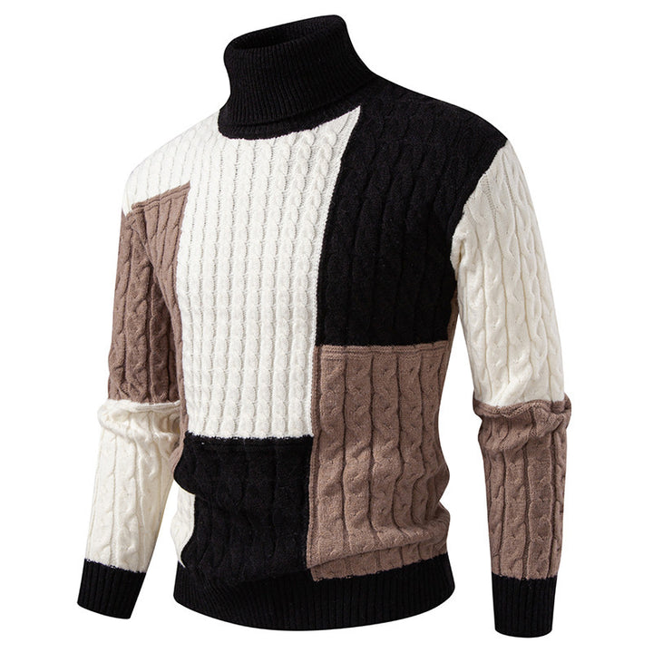 Herren nan strukturierter Rollkragenpullover mit Farbblock-Zopfstrick Drune