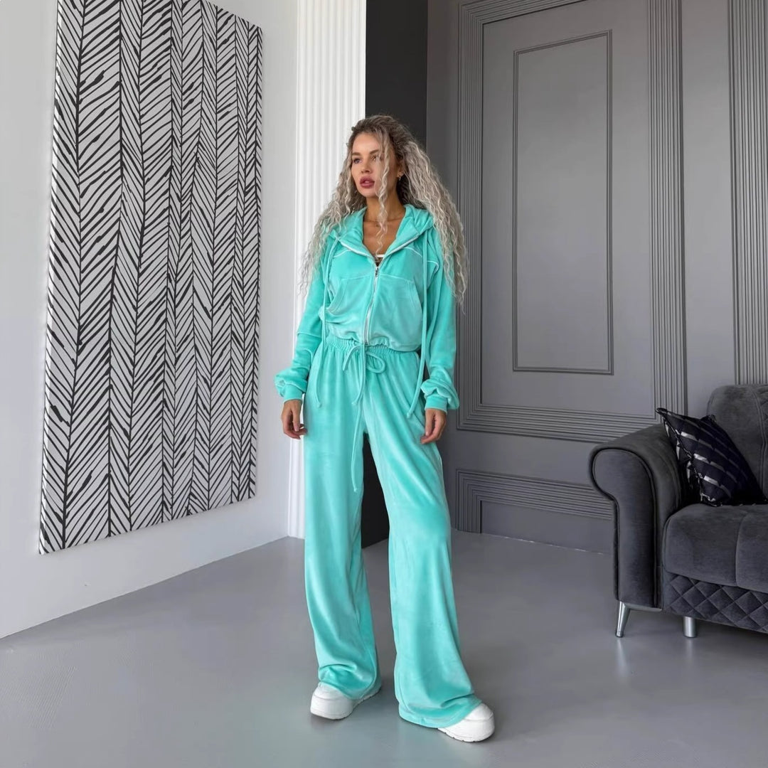 Damen Fleece-Sportanzug mit hohem Kragen und elegantem Reißverschluss
