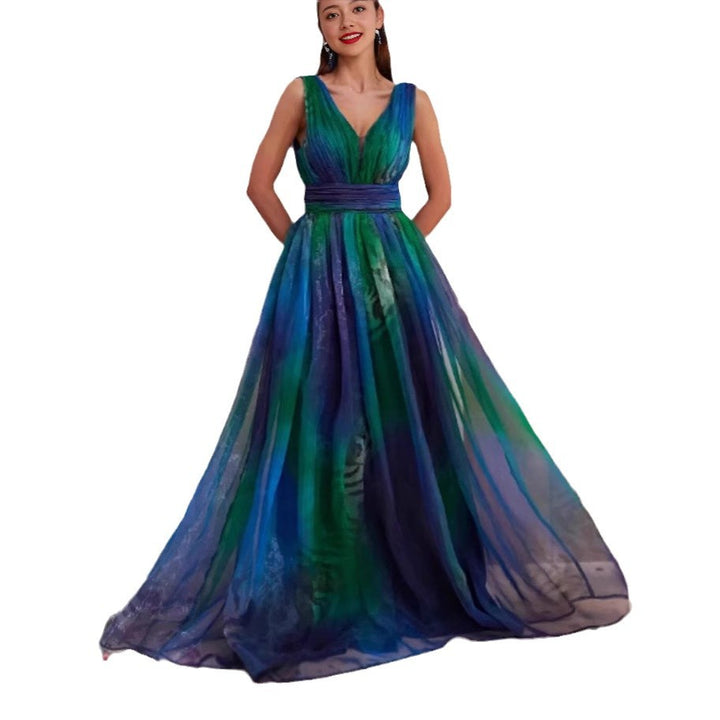 Damen Elegantes Abendkleid mit schimmernden Tüll-Lagen und tiefem V-Ausschnitt Drune