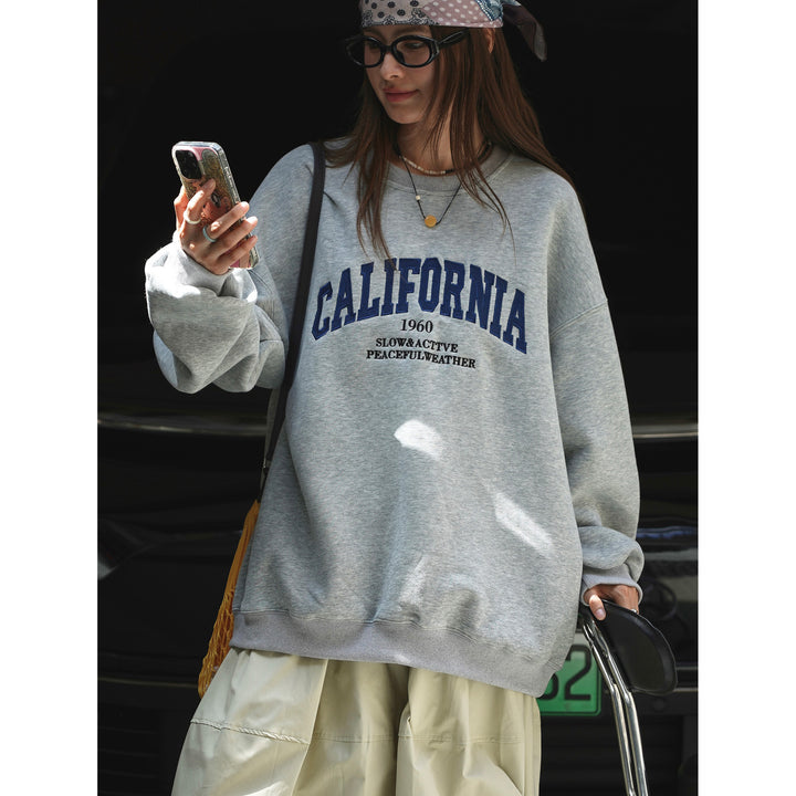 Damen Weites College‑Sweatshirt mit Rundhalsausschnitt und Statement-Print Drune