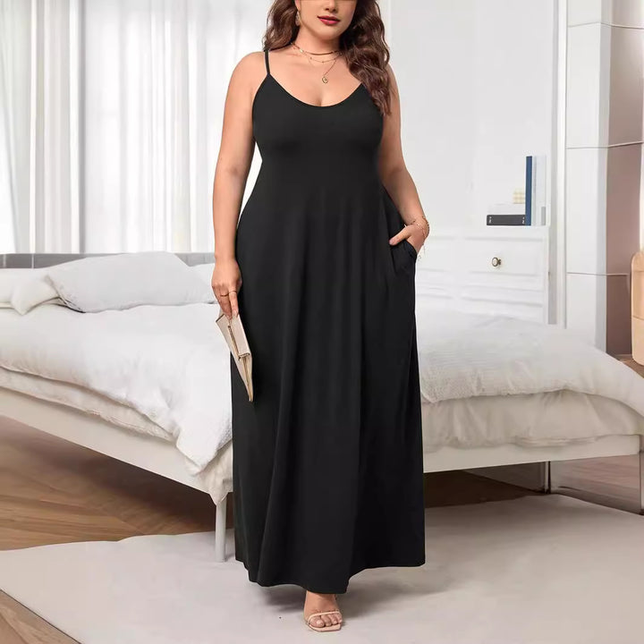 Damen Maxikleid mit schmalen Spagettiträgern und praktischen Seitentaschen Drune