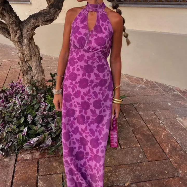 Damen Maxikleid mit schickem Schlüssel-Ausschnitt und floralem Design Drune