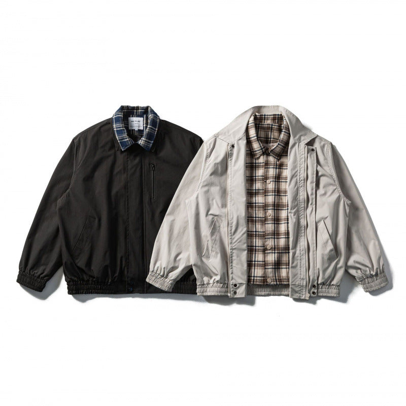 Herren Kurzgeschnittene Boxy-Übergangsjacke mit kariertem Kragen und elastischem Saum Drune