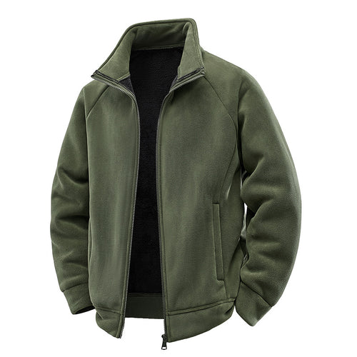 Herren Double-Fleece-Übergangsjacke mit Teddy‑Innenfutter, Stehkragen & verdeckten Eingrifftaschen Drune