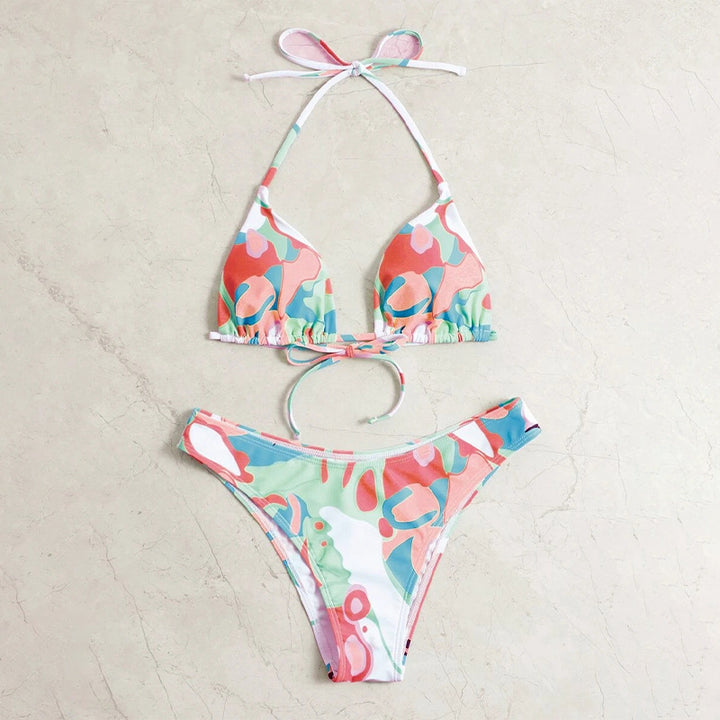Damen Triangel-Bikini mit verspieltem Muster und verstellbaren Trägern Drune